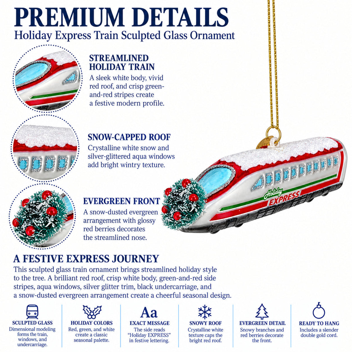 Bullet Train Express Glass Christmas Ornament