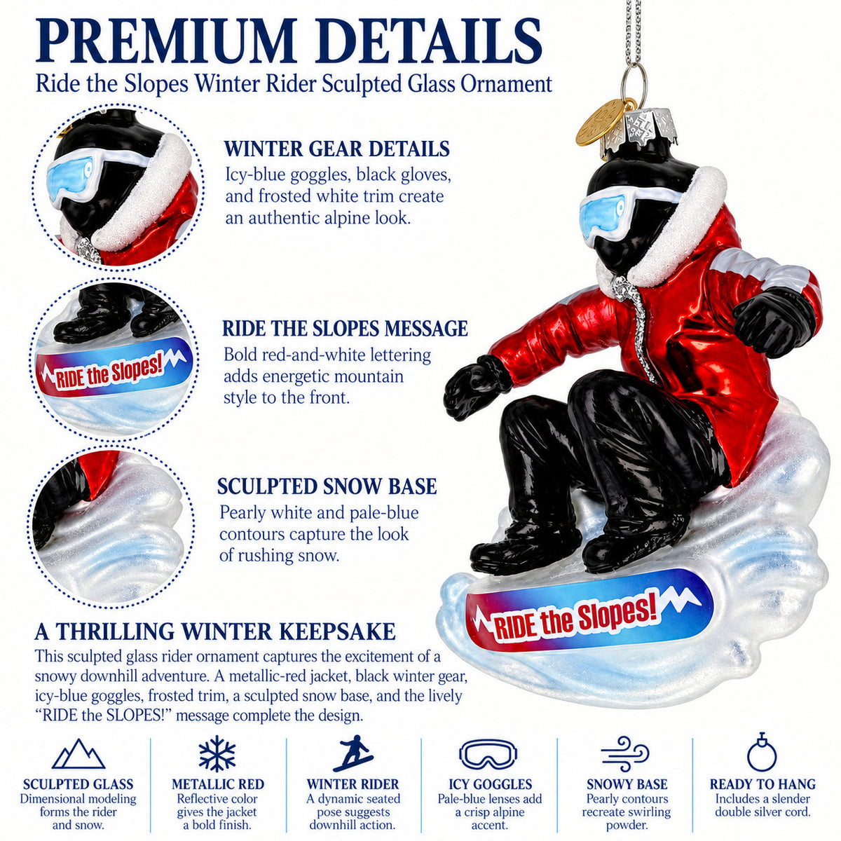 Hit the Slopes Snowboarder Glass Christmas Ornament