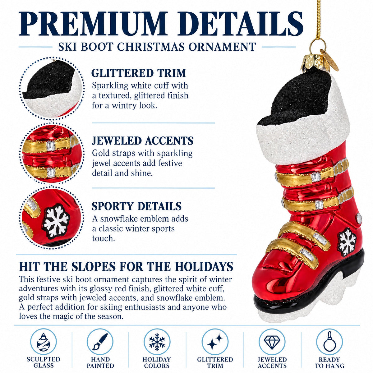 Red Ski Boot Glass Christmas Ornament
