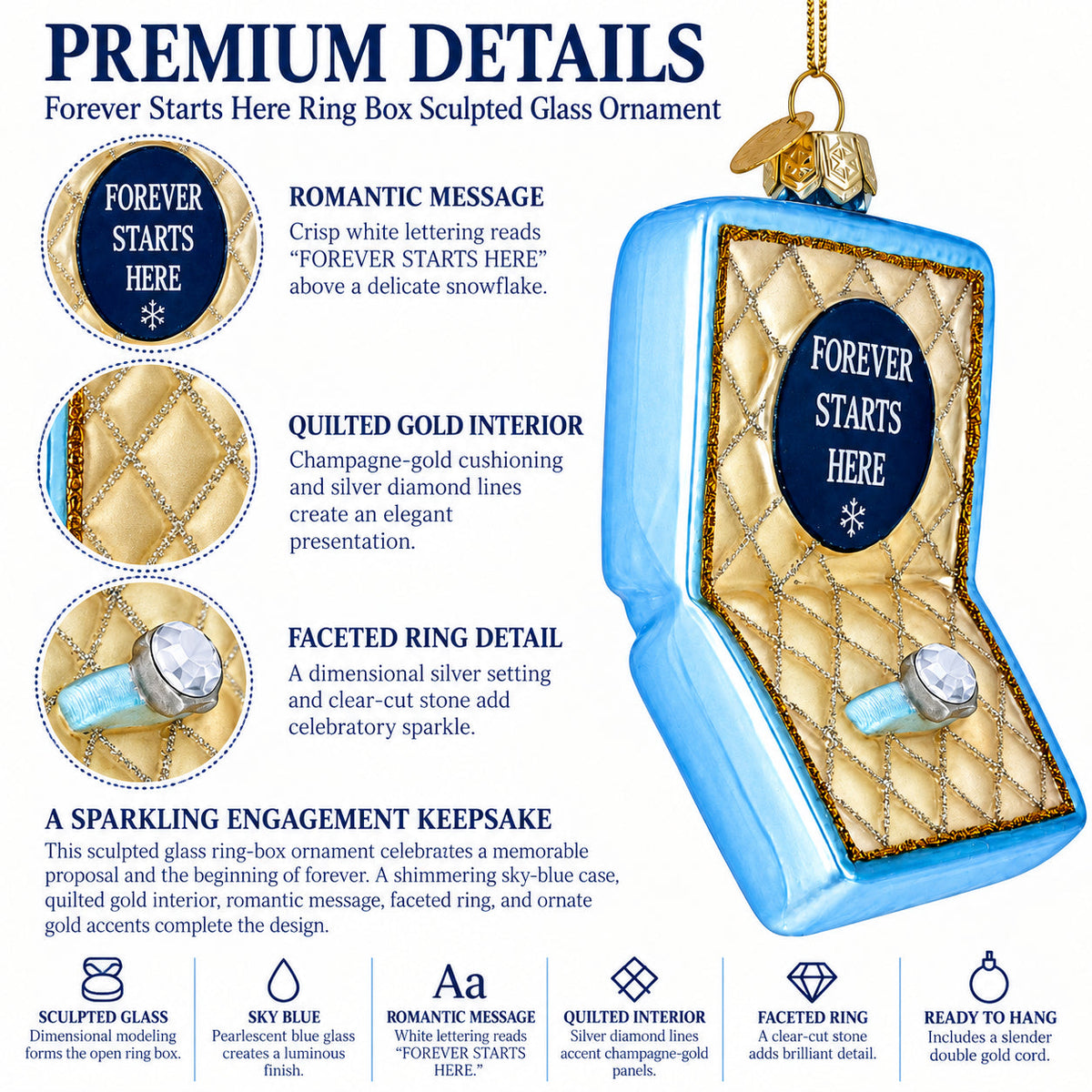 Proposal Wedding Engagement Ring Box Glass Christmas Ornament