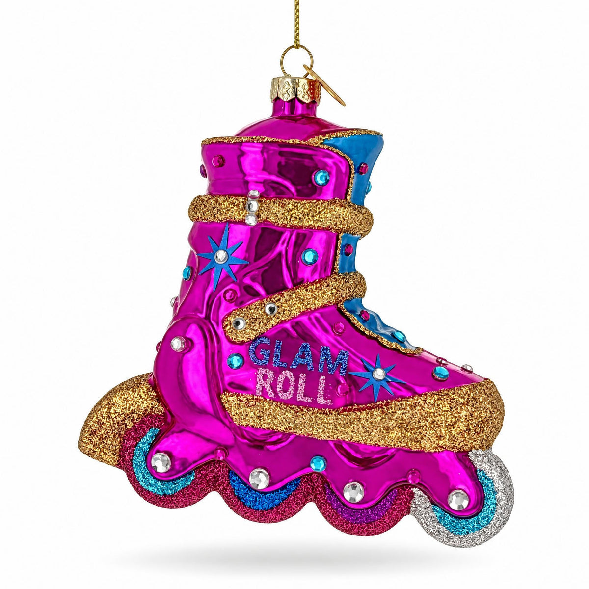 Pink Glitter Rollerblade Inline Skate Glass Christmas Ornament
