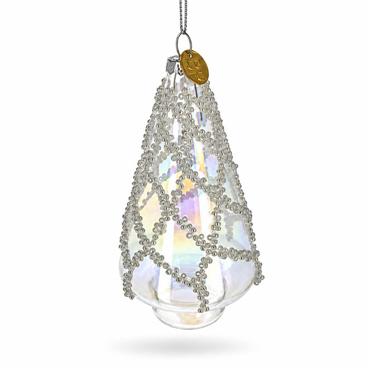 Iridescent Frosted Teardrop Clear Glass Christmas Ornament