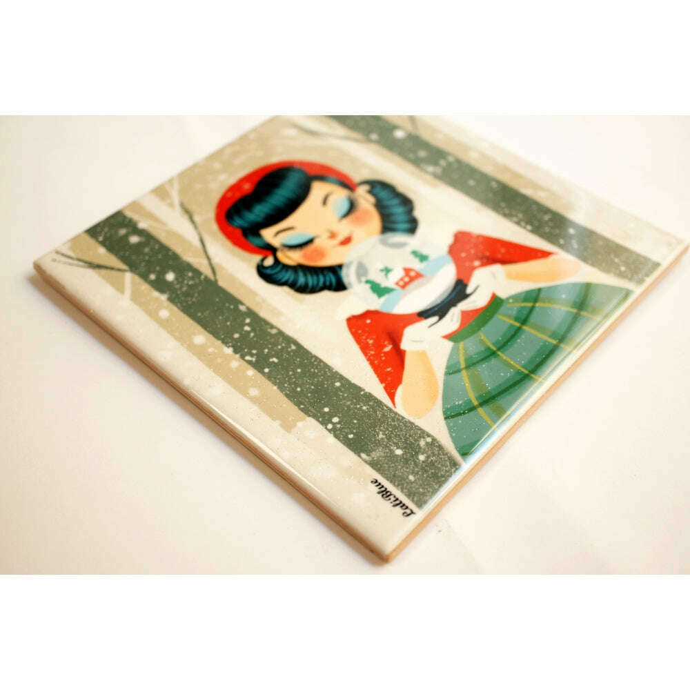 Decorative Tile Girl with Snow Globe by Laliblue