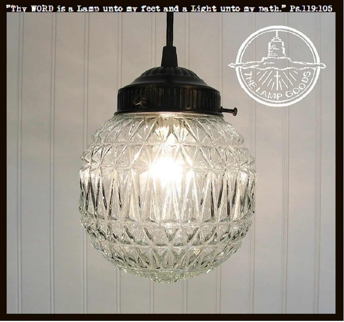 RARE Vintage Diamond-Cut Glass Globe Ceiling Light