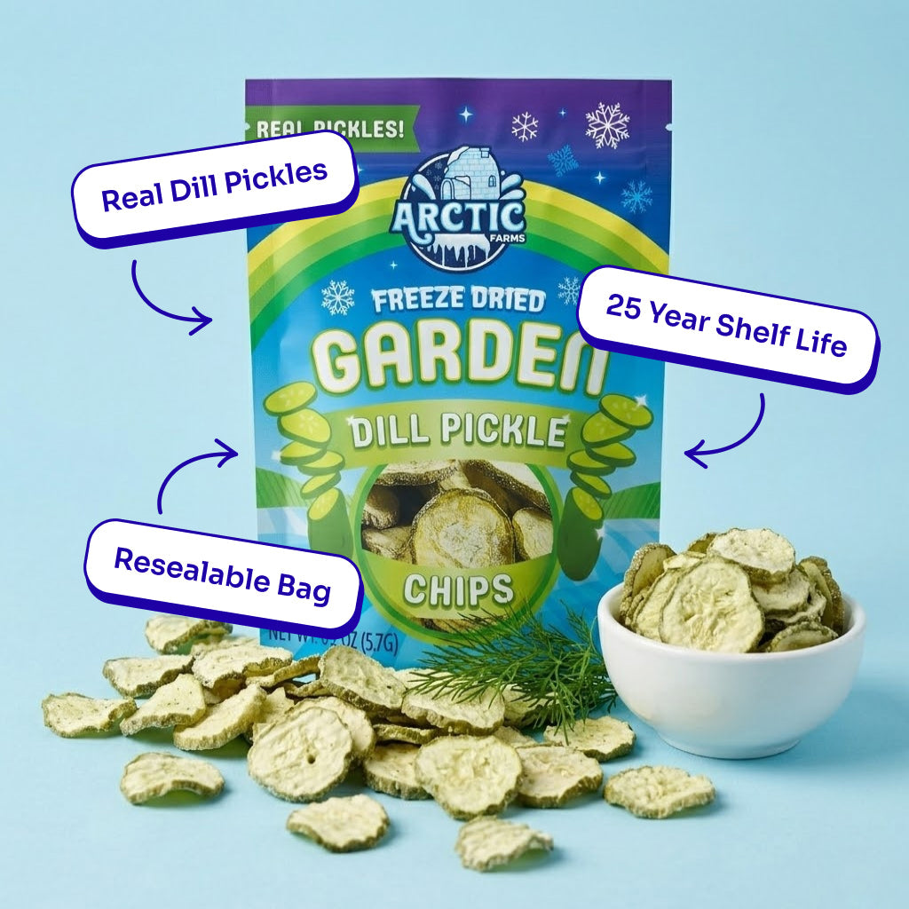 Freeze Dried Dill Pickle Chips (Less Salty)