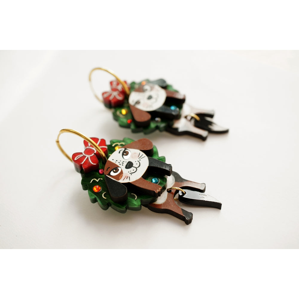 Dog in A Christmas Wreath Earrings by Laliblue – Retro Statement Jewelry Laliblue