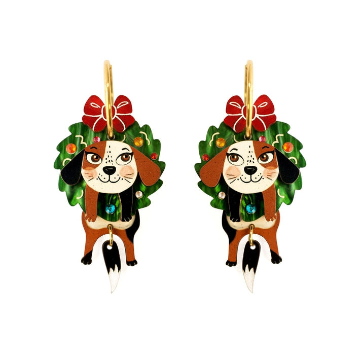 Dog in A Christmas Wreath Earrings by Laliblue – Retro Statement Jewelry Laliblue