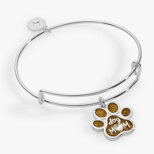 a silver bracelet with a paw print pendant