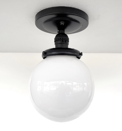 Milk Glass Globe Exposed Socket Ceiling Light | 6" or 8"
