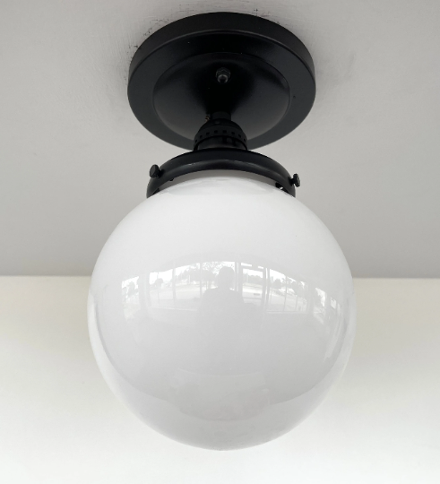 Milk Glass Globe Exposed Socket Ceiling Light | 6" or 8"