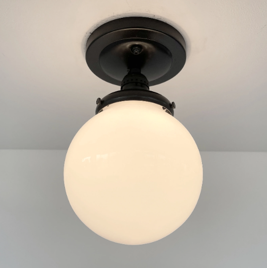 Milk Glass Globe Exposed Socket Ceiling Light | 6" or 8"