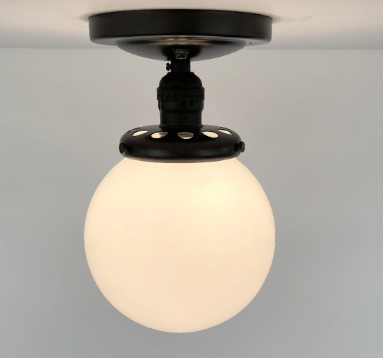 Milk Glass Globe Exposed Socket Ceiling Light | 6" or 8"