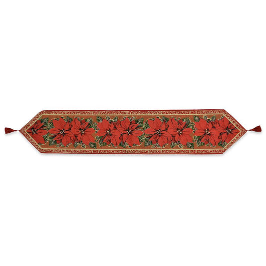 a long red and green table runner