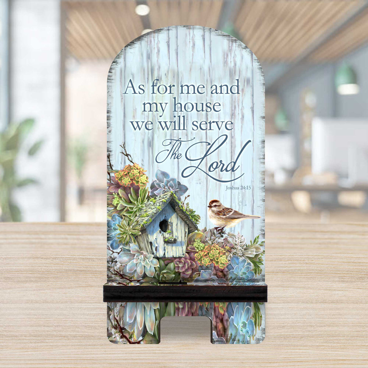 Serve the Lord Cell Phone Stand Inspirational Decor Wood Mobile Tablet Holder Charging Station Organizer - 892085-DG