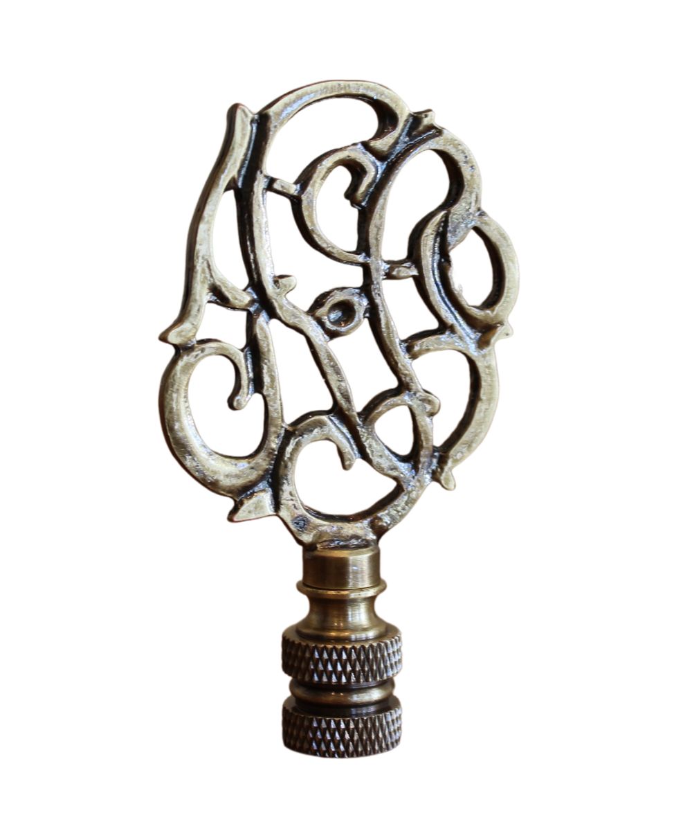Williamsburg Cipher Lamp Finial Antique Brass, 3"h
