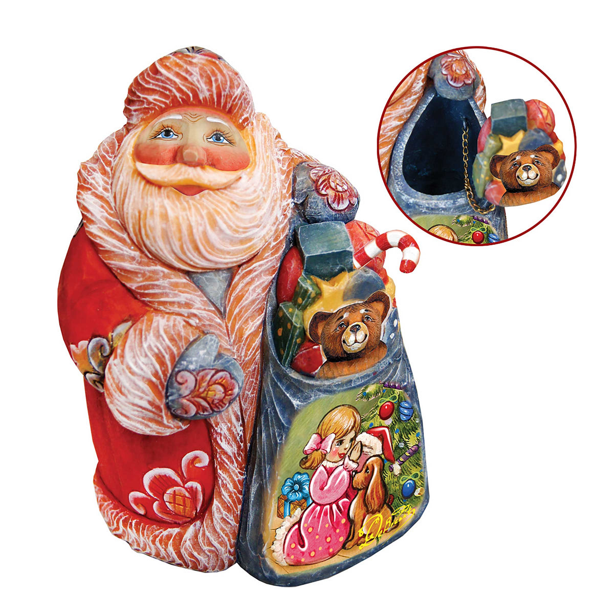 Secret Surprise Santa box Handcrafted Christmas Figurine - G. DeBrekht - Christmas Santa Snowman Decor - 517911