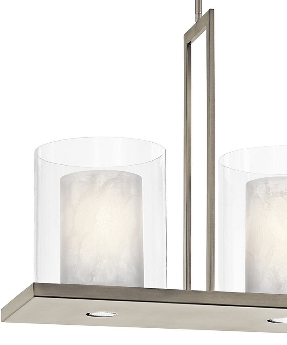 Triad 40"W 6-Light Classic Pewter Finish Clear Glass White Vetro Mica Shades Linear Chandelier by Kichler