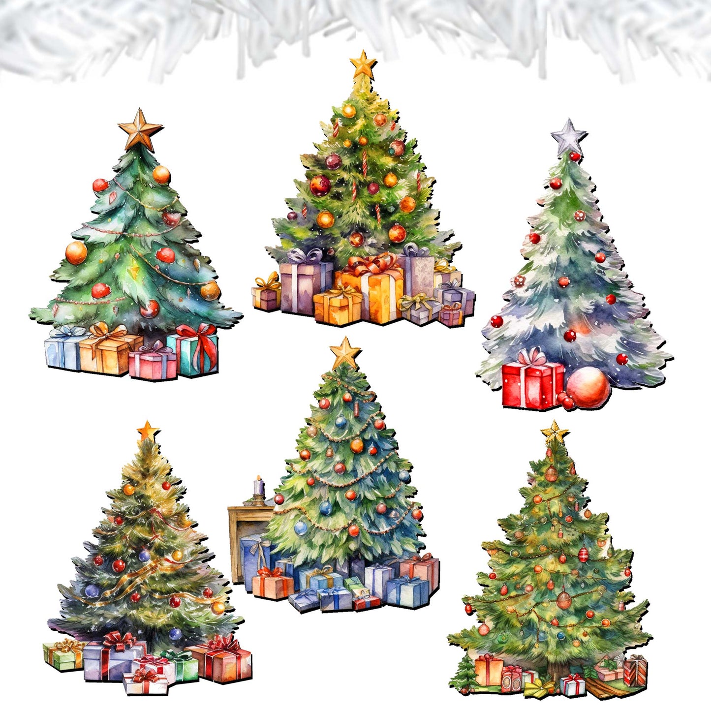 Christmas Tree Clip-On Eco Wood Decorative Ornaments Set of 6 by G. Debrekht - Christmas Decor - 8090044C-S6