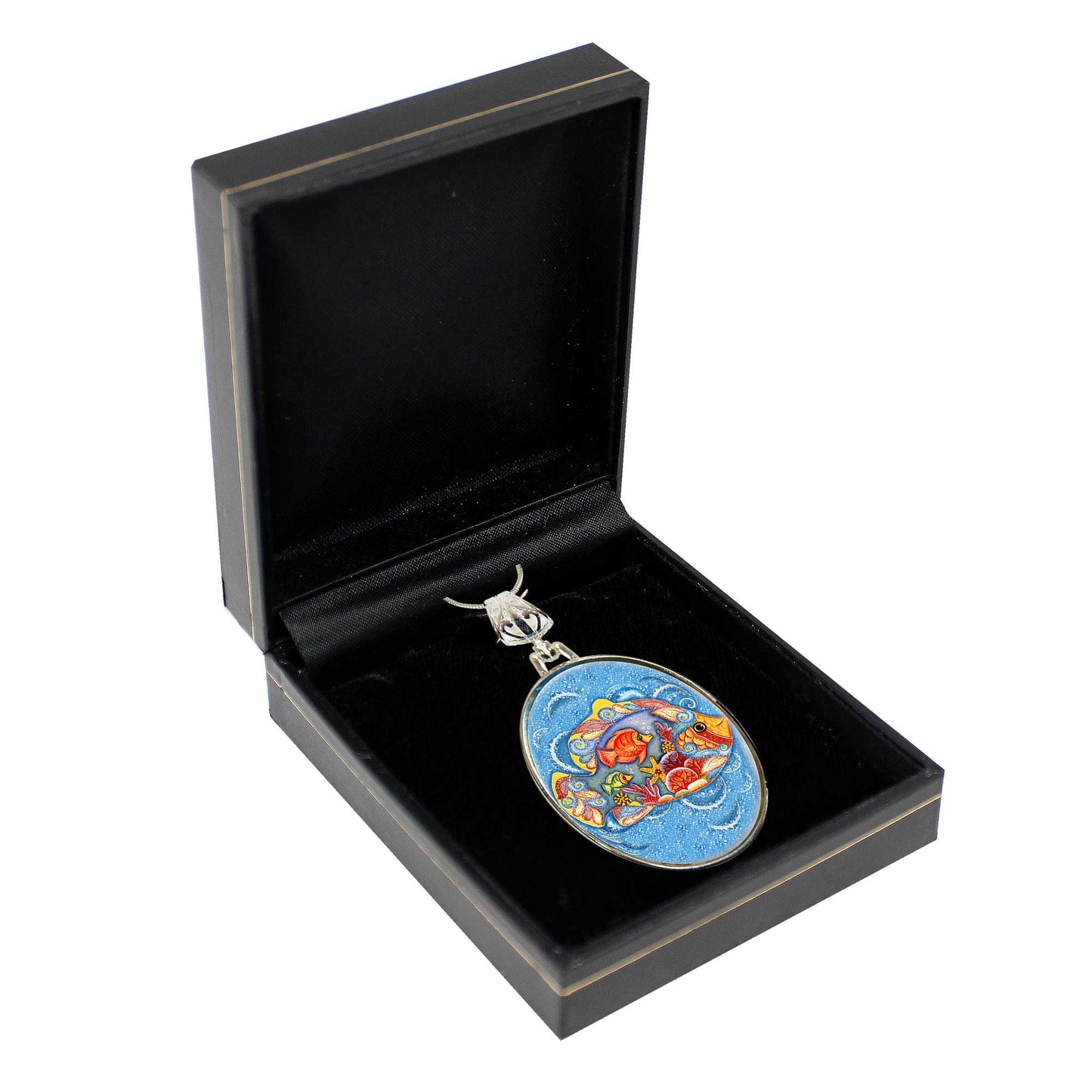Fishy Family Silver Plated Mother of Pearl Jewelry Pendant Necklace Coastal - 44050