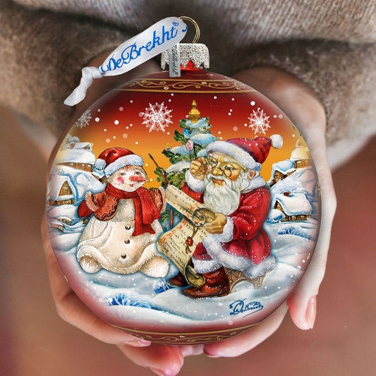 Vintage Santa List Ball Glass Ornament Limited Edition by G. DeBrekht - Christmas Santa Snowman Decor - 73870R