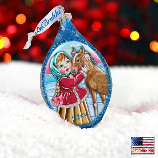 Girl with Horse Drop Glass Ornament by G. DeBrekht - Christmas Decor - 757-001