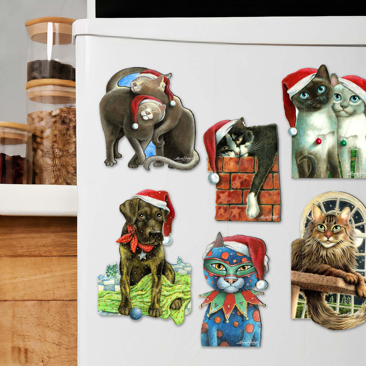 Dog and Cats Decorative Eco Wood Magnets Set of 6 by L. Seeley - Pets Dog and Cat Decor - 8090139G-S6