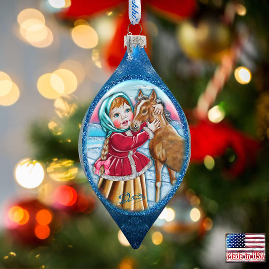 Girl with Horse Drop Glass Ornament by G. DeBrekht - Christmas Decor - 757-001