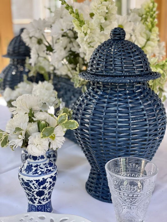 Navy Round Wicker Jar (4 Sizes)