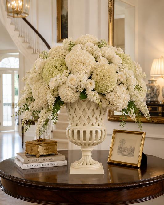 a vase of flowers on a table