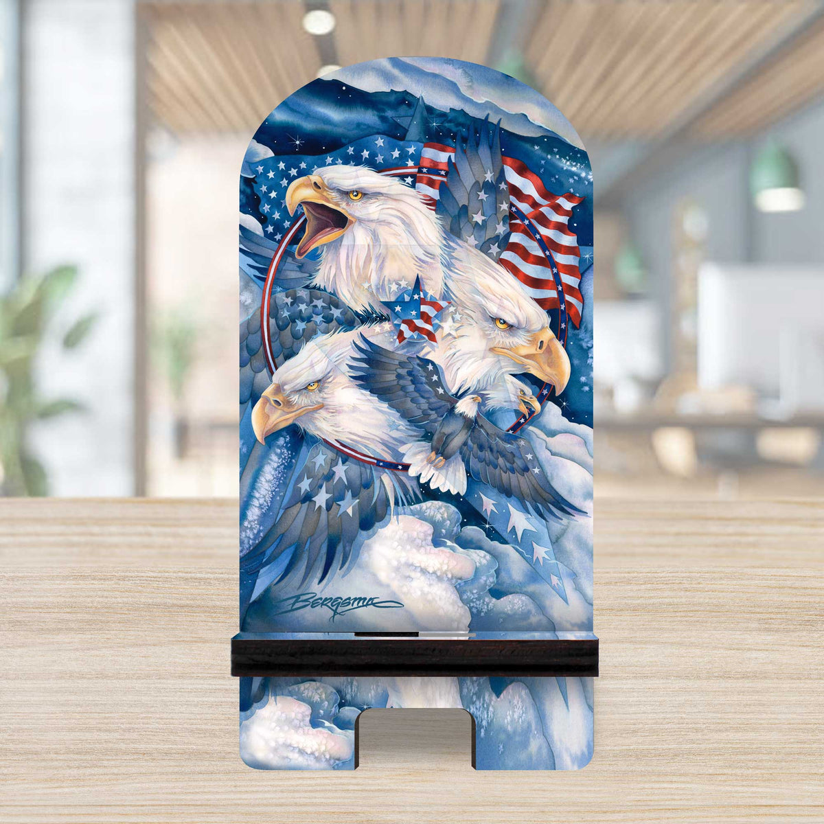 Allegiance Patriotic Eagles Cell Phone Stand - Wood Mobile Tablet Holder Charging Station Organizer - 892093-JB