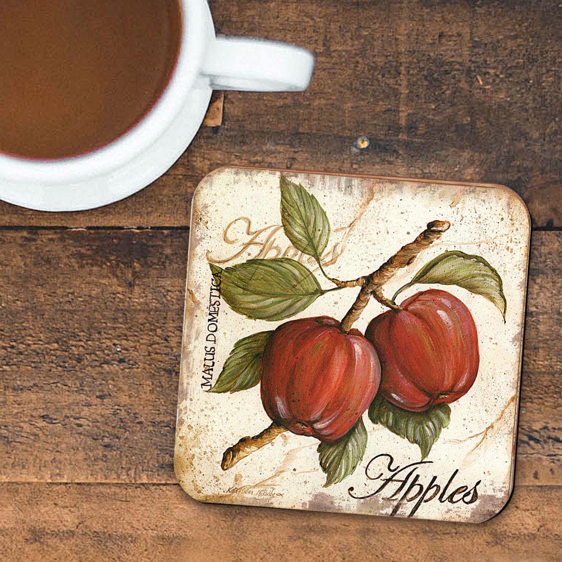 Apples Wooden Cork Coasters Gift Set of 4 by Nature Wonders Nature Wildlife Decor  - 8198633C-S4