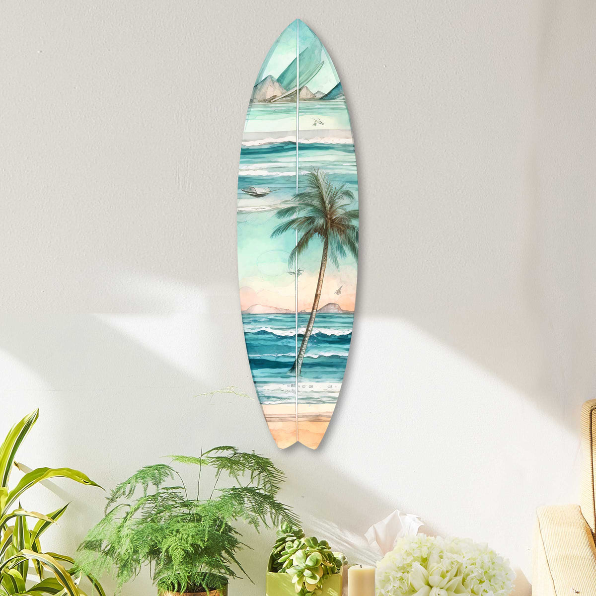 Tropical Palm Surfboard Coastal Wall Art by G. DeBrekht - Coastal Holiday Decor - 8490112HS
