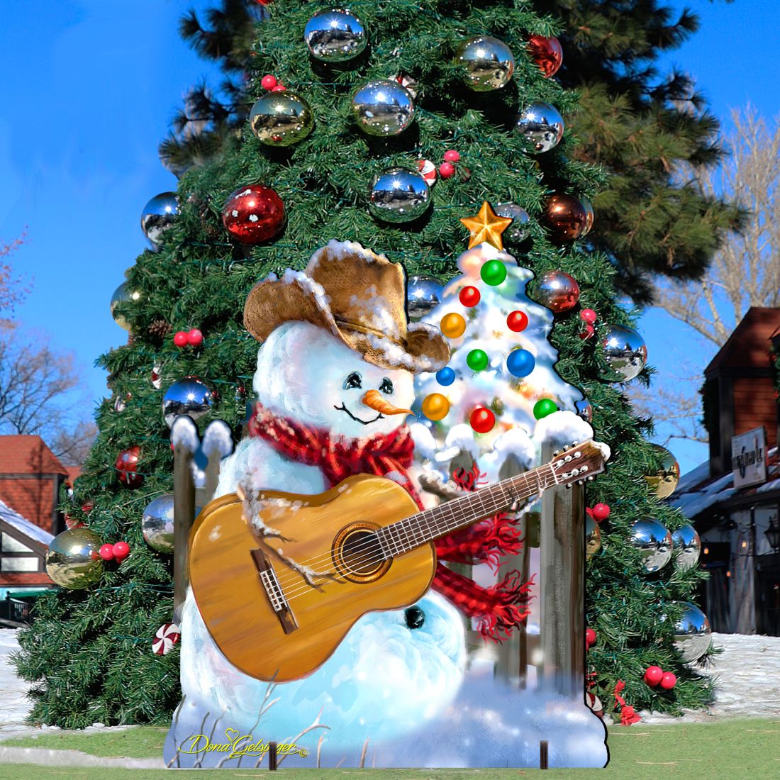 Guitar Rocker Snowman Christmas Outdoor Scene by D. Gelsinger - Christmas Santa Snowman Decor - 8121120F-1531