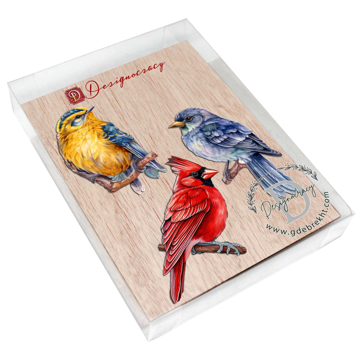 Forest Birds Decorative Eco Wood Ornaments Set of 3 by G. Debrekht - Nature Wildlife Decor - 8091005-S3