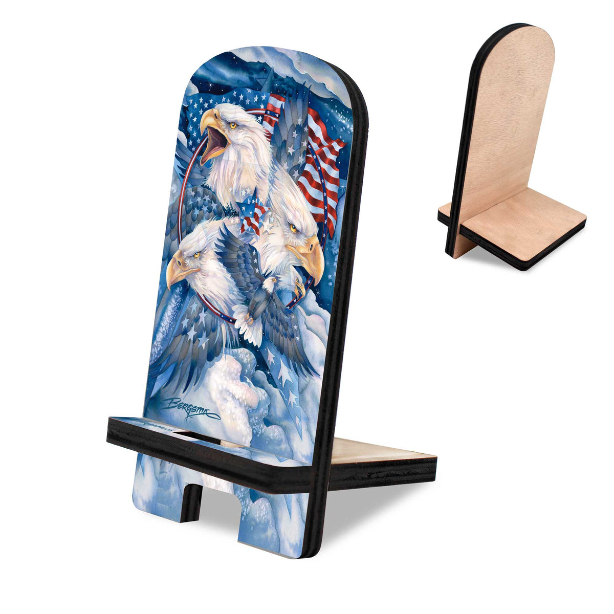 Allegiance Patriotic Eagles Cell Phone Stand - Wood Mobile Tablet Holder Charging Station Organizer - 892093-JB