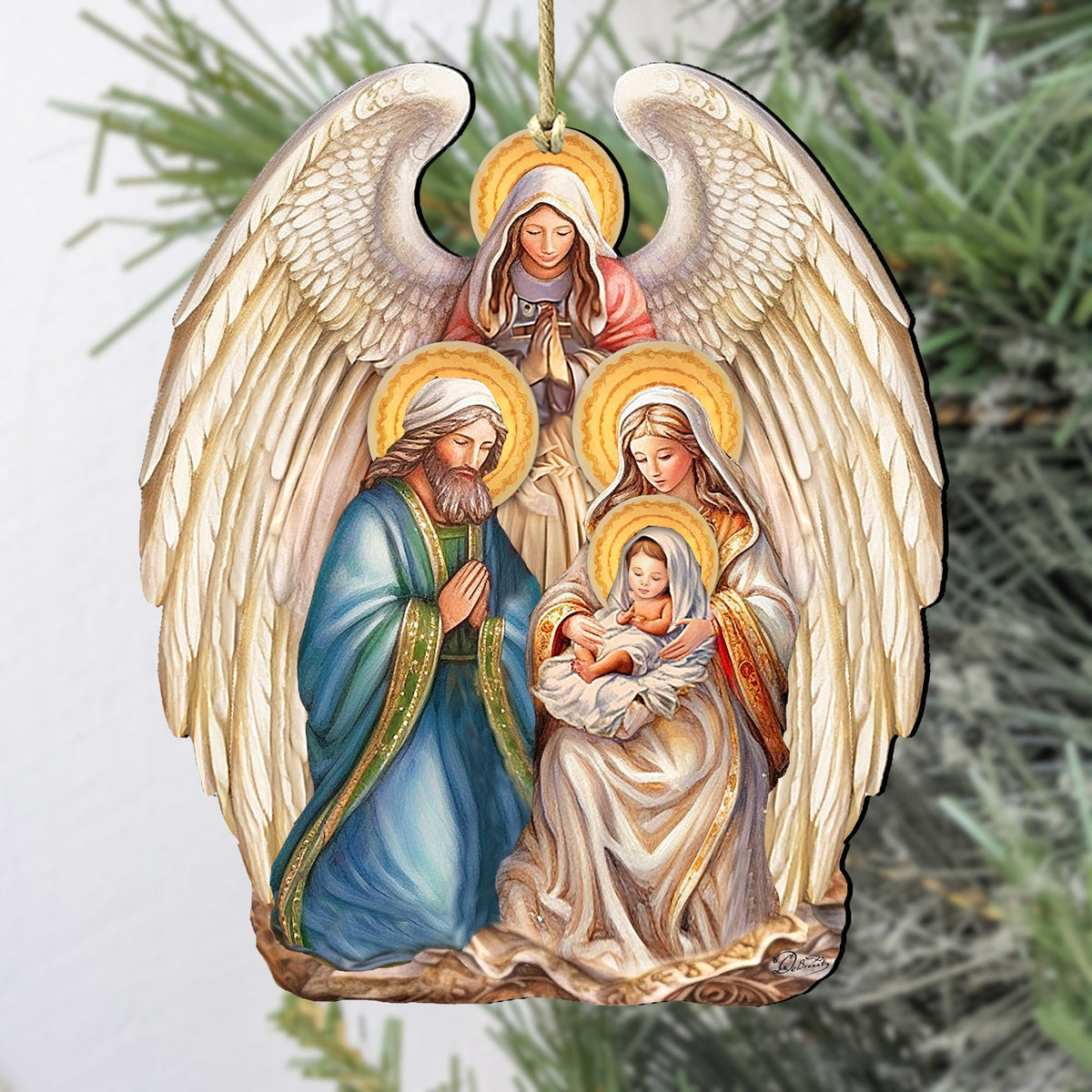 Nativity with Angel Wooden Ornaments by G. DeBrekht Christmas Decor - 8611056