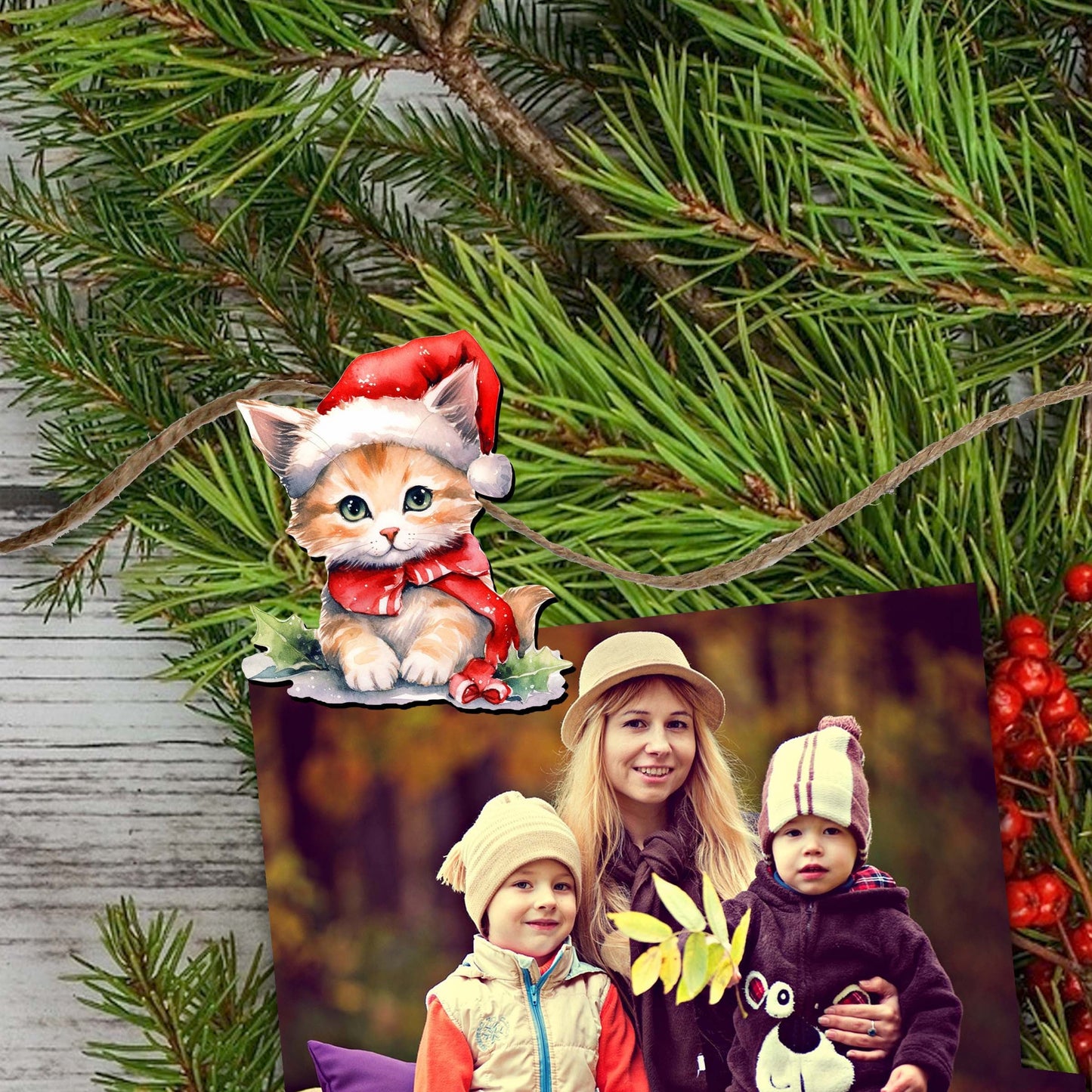 Christmas Cats Clip-On Eco Wood Decorative Ornaments Set of 6 by G. Debrekht - Christmas Decor - 8090016C-S6