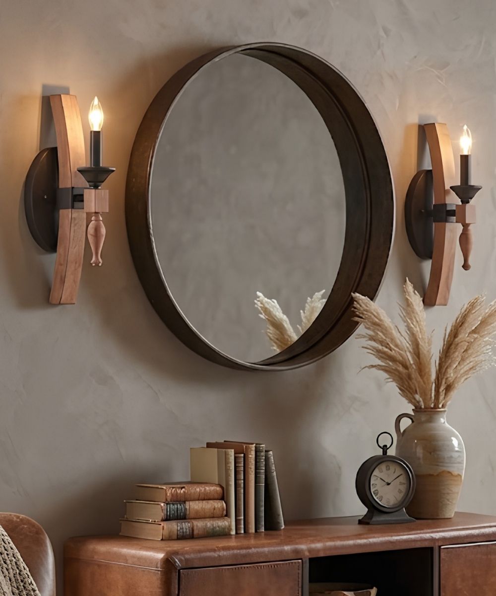Glenwood 5"W 1-Light Aged Bronze and Distressed Oak Finish Wall Sconce Light Fixture