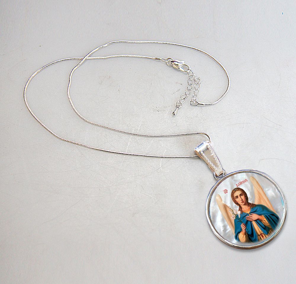 Saint Gabriel the Archangel Silver Plated Mother of Pearl Necklace - 43040