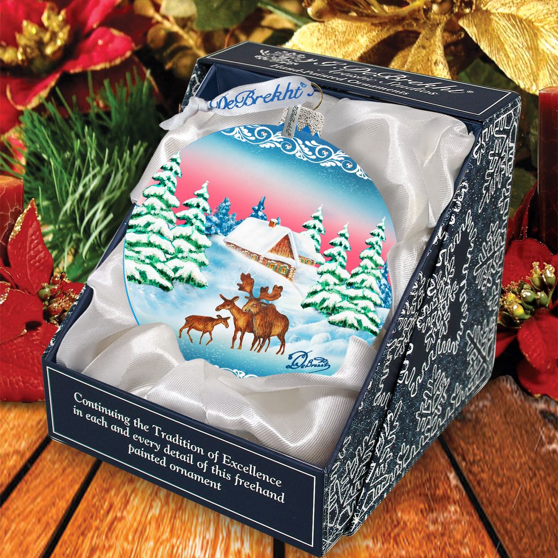 Winter Moose Family Ball Glass Ornament by G. DeBrekht - Wildlife Holiday Decor - 73115
