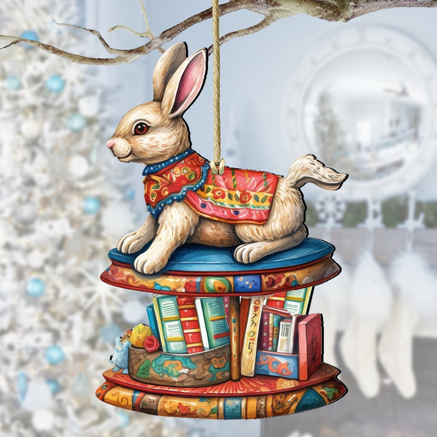 Carousel Bunnies Wooden Ornaments Set of 3 by G. Debrekht - Christmas Decor - 8100195S3