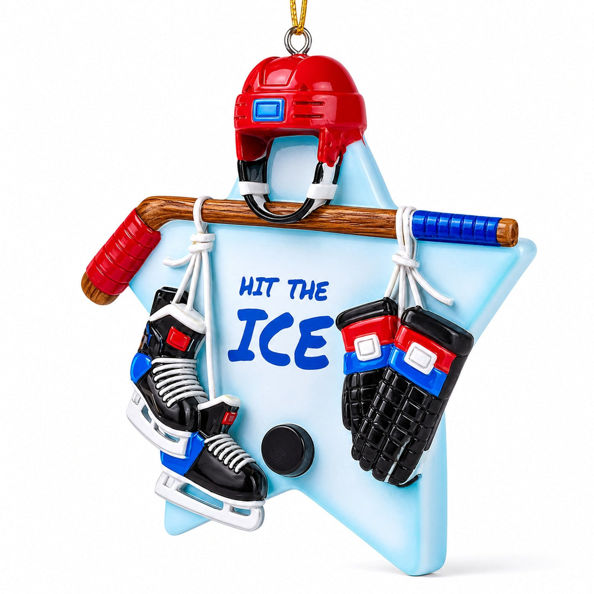 Ice Hockey Star Skates Puck Resin Christmas Ornament