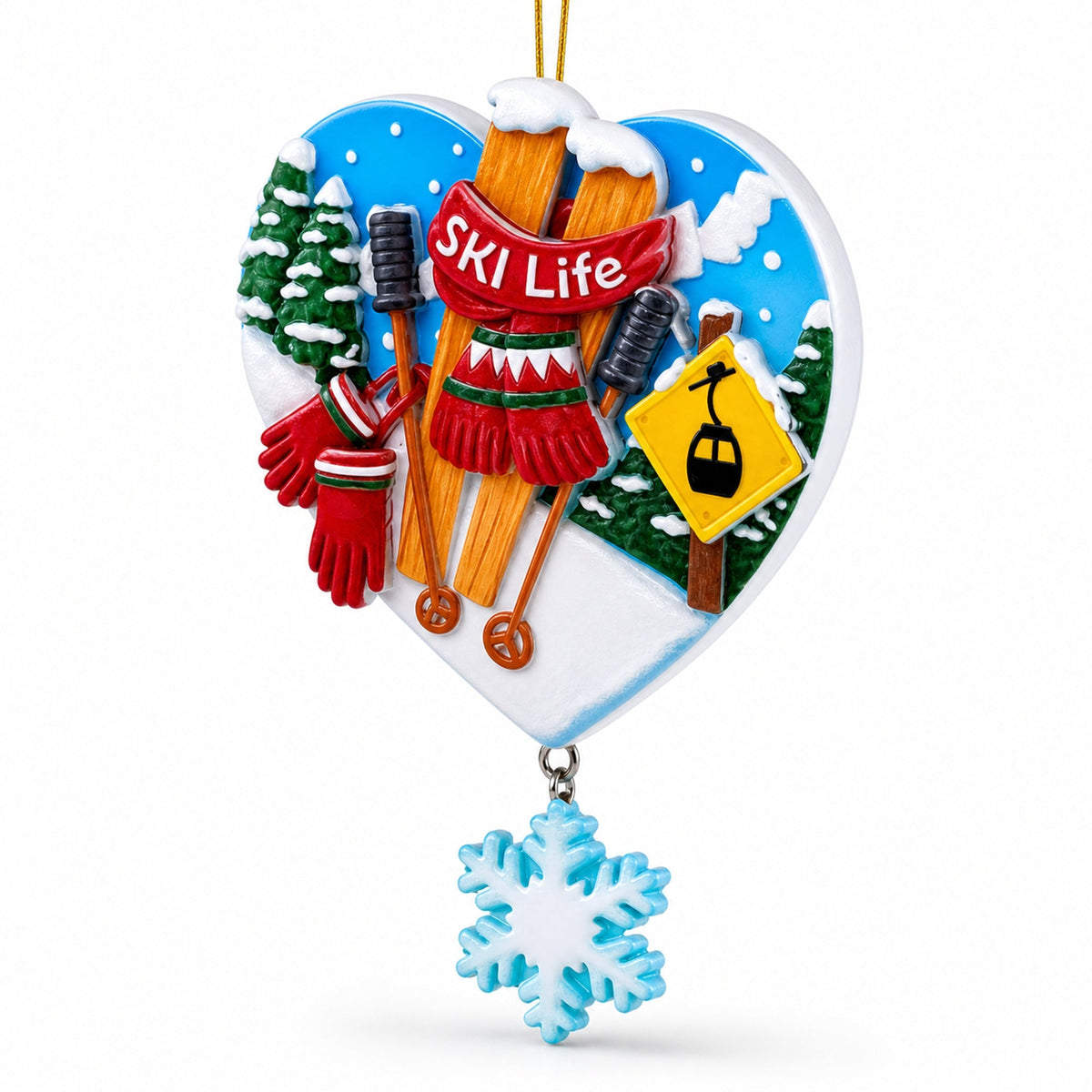 Ski Life Heart Shape Resin Christmas Ornament