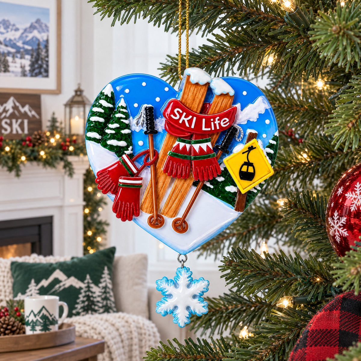 Ski Life Heart Shape Resin Christmas Ornament