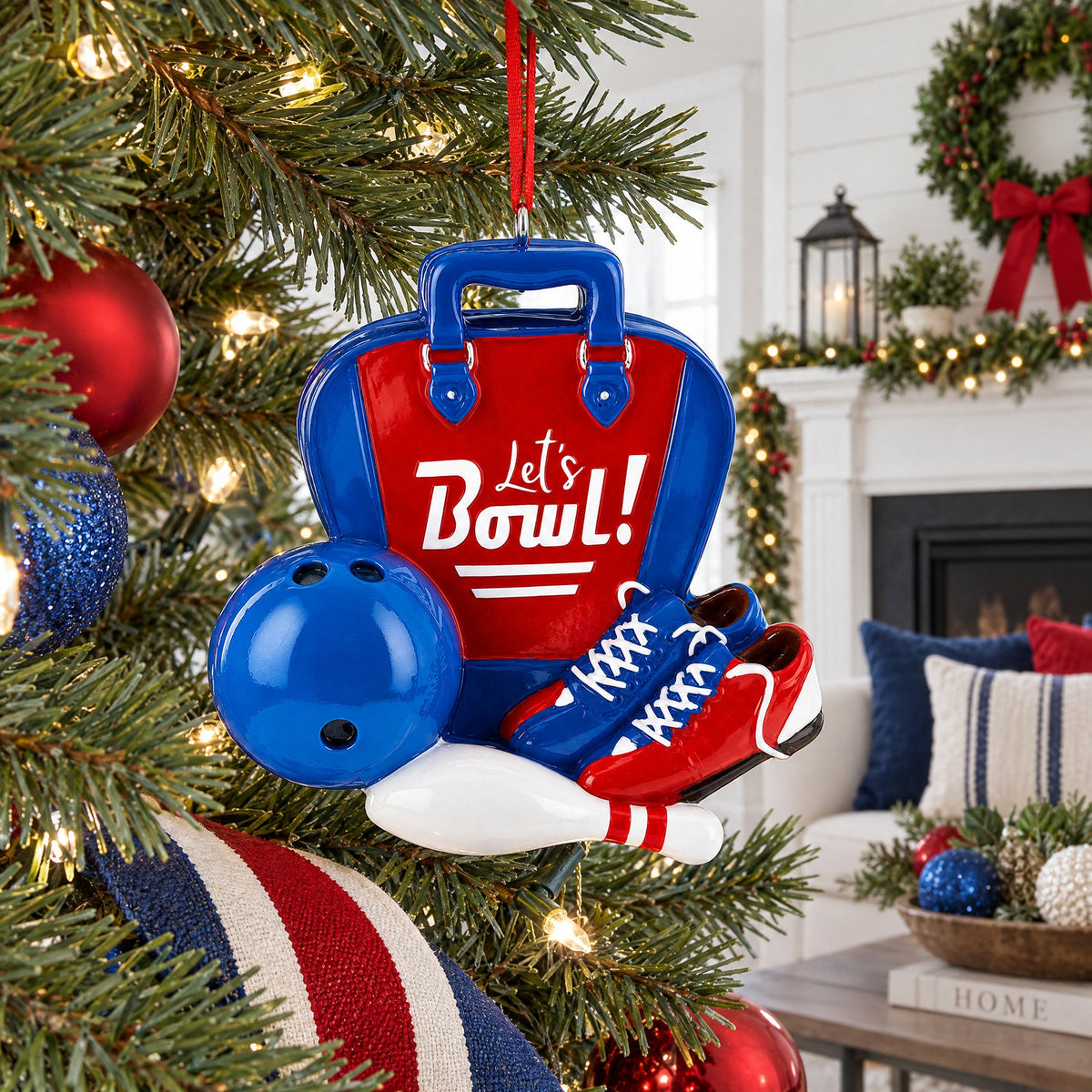 Let's Bowl Bowling Bag Pins Resin Christmas Ornament