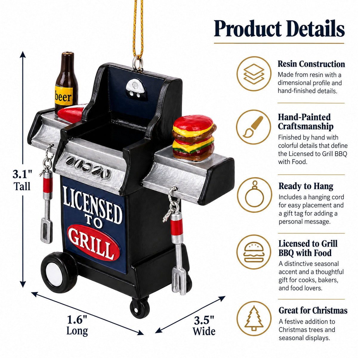 Licensed To Grill BBQ Grill Resin Christmas Ornament