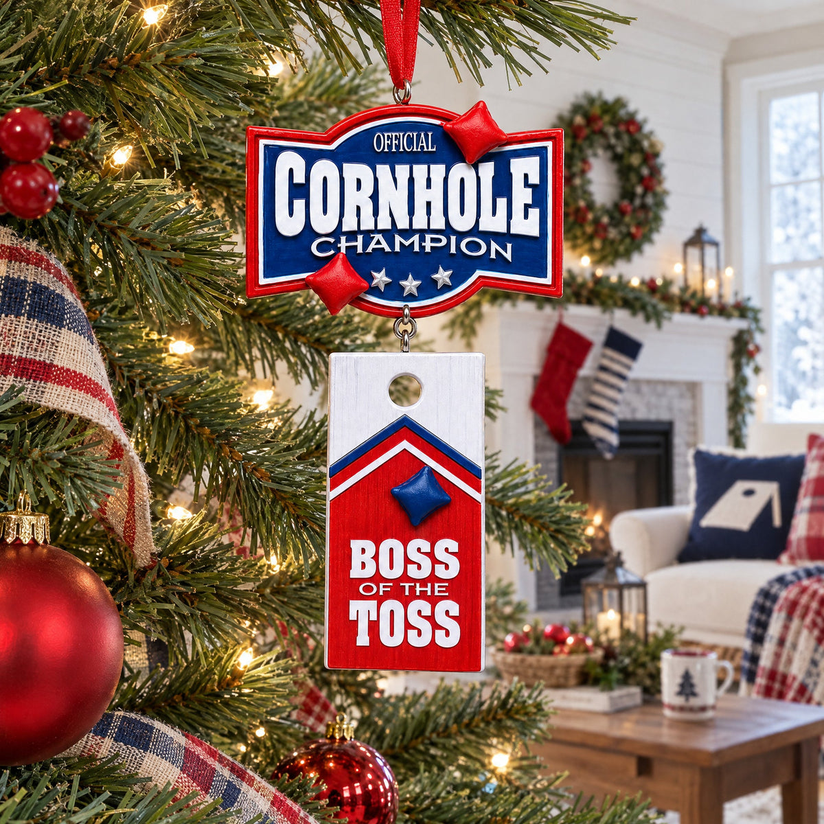 Official Cornhole Champion Boss Of The Toss Resin Christmas Ornament