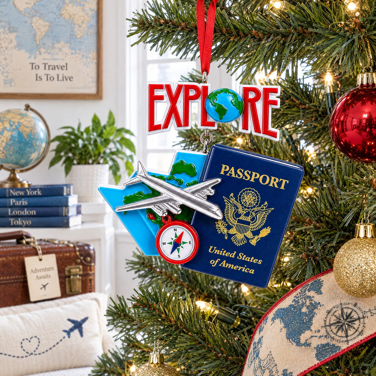Travel The World USA Passport Resin Christmas Ornament