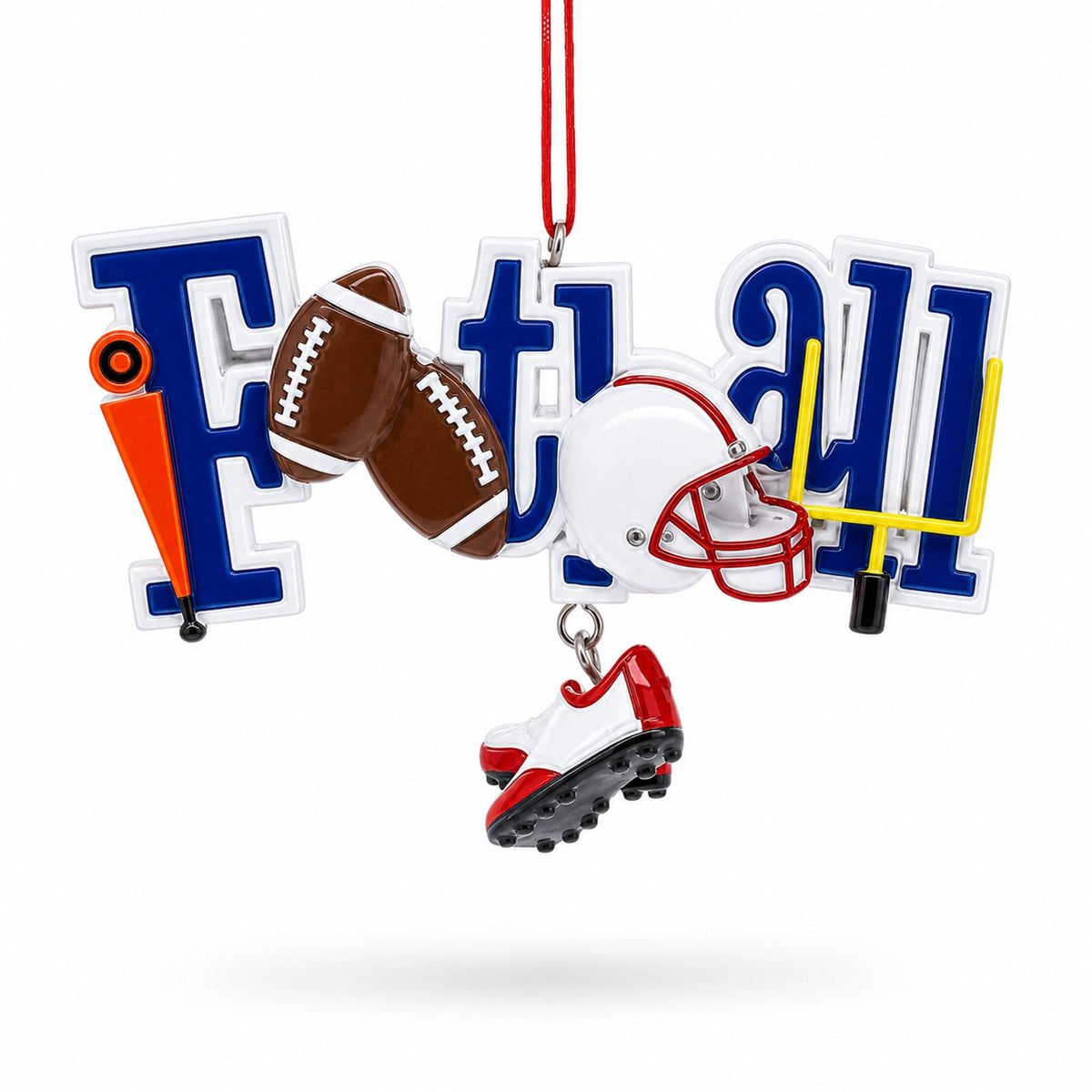 Football Word with Helmet and Cleats Resin Christmas Ornament