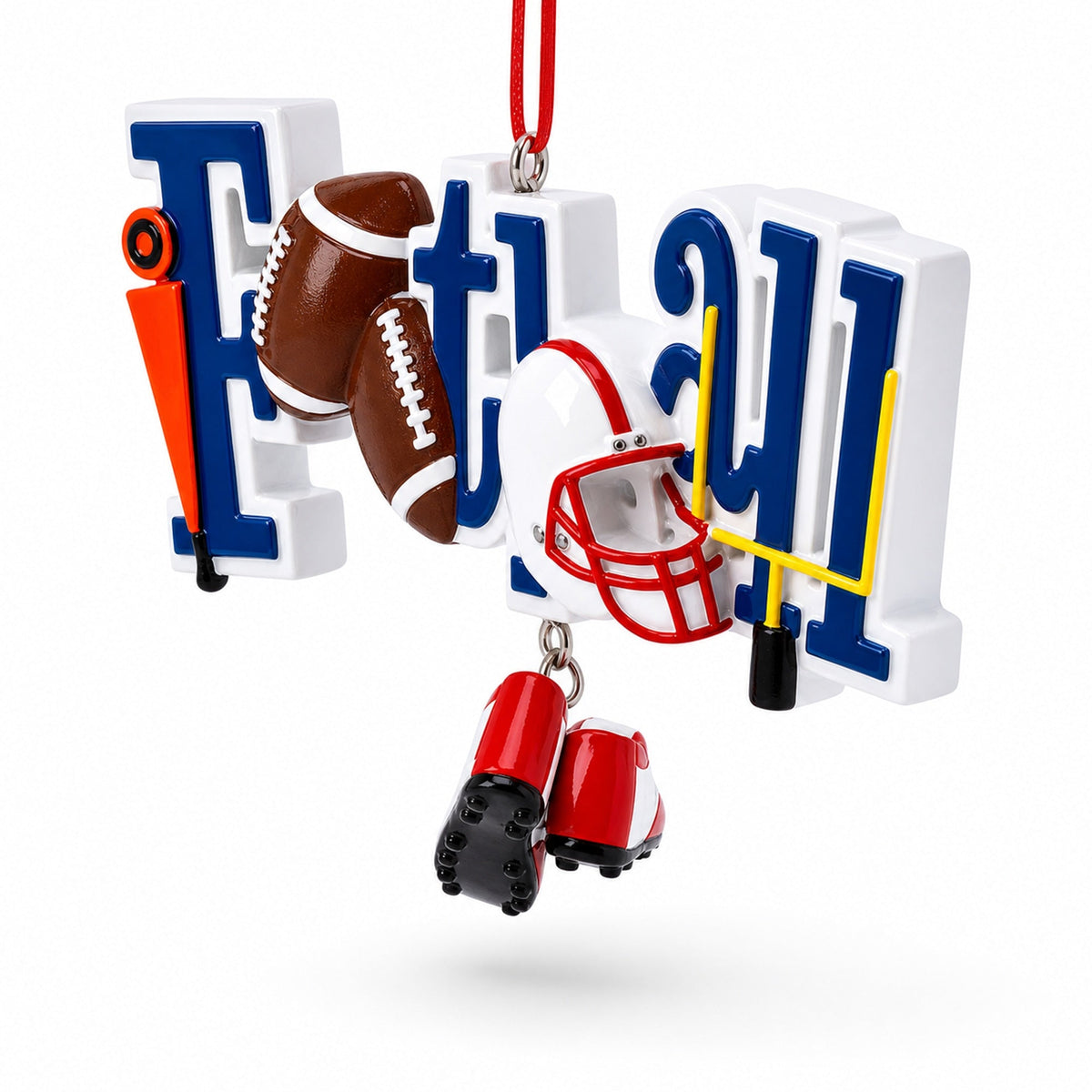 Football Word with Helmet and Cleats Resin Christmas Ornament